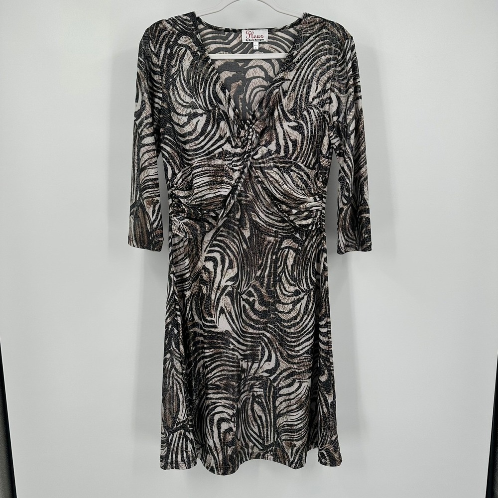 Womens Y2K Safari Animal Print Dress Size S Metallic Knot Front Office Career